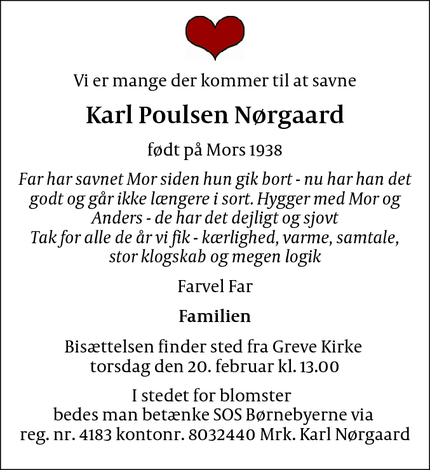 Dødsannoncen for Karl Nørgaard - Greve