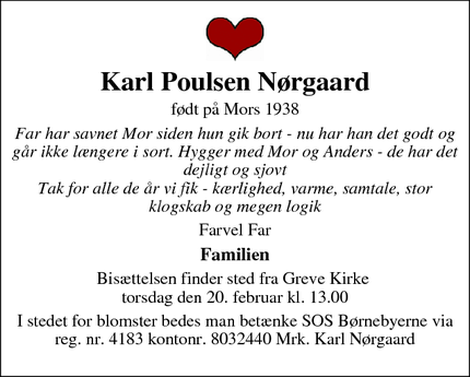 Dødsannoncen for Karl Nørgaard - Greve