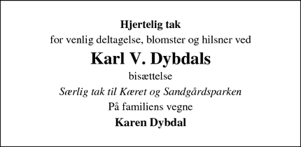 Taksigelsen for Karl V. Dybdals - Kjellerup