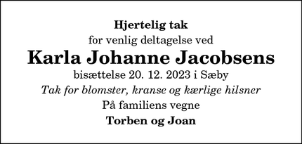 Taksigelsen for Karla Johanne Jacobsen - Hørning