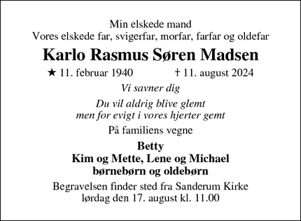 Dødsannoncen for Karlo Rasmus Søren Madsen - Odense