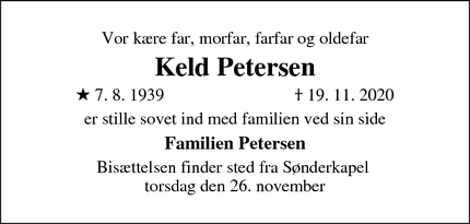 Dødsannoncen for Keld Petersen - Brønshøj