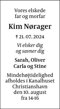 Dødsannoncen for Kim Nørager - Gentofte 