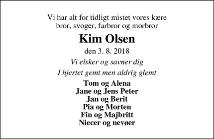 Dødsannoncen for Kim Olsen - Skive