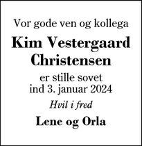 Dødsannoncen for Kim Vestergaard
Christensen - vildbjerg