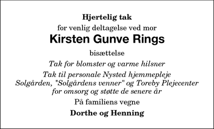 Taksigelsen for Kirsten Gunve Ring - Kettinge