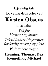 Taksigelsen for Kirsten Obsen - Kalundborg