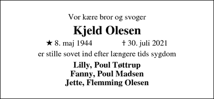 Dødsannoncen for Kjeld Olesen - Roslev