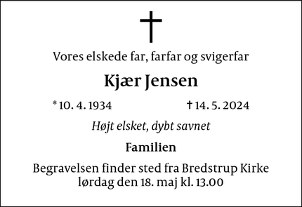 Dødsannoncen for Kjær Jensen - Kongsted