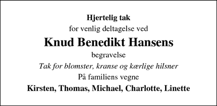 Taksigelsen for Knud Benedikt Hansens  - Tørring 