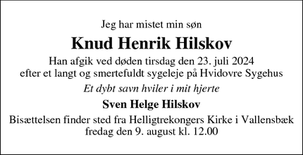 Dødsannoncen for Knud Henrik Hilskov - 2860 Søborg