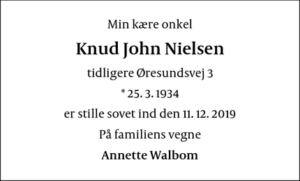 Dødsannoncen for Knud John Nielsen - København