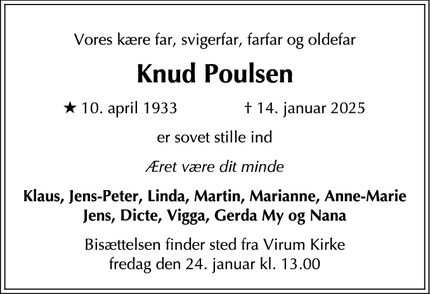 Dødsannoncen for Knud Poulsen - Græsted