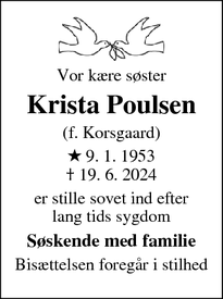 Dødsannoncen for Krista Poulsen - Thisted