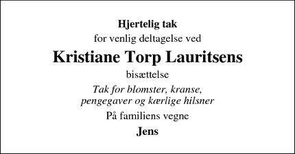 Taksigelsen for Kristiane Torp Lauritsen - Harboøre