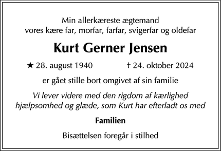 Dødsannoncen for Kurt Gerner Jensen - Fredensborg