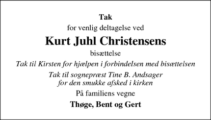 Taksigelsen for Kurt Juhl Christensen - Aabenraa