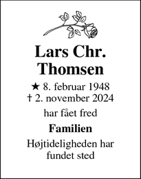 Dødsannoncen for Lars Chr.
Thomsen - Østervrå 