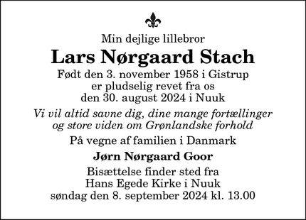 Dødsannoncen for Lars Nørgaard Stach - Hellerup