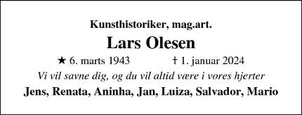 Dødsannoncen for Lars Olesen - Hornbæk