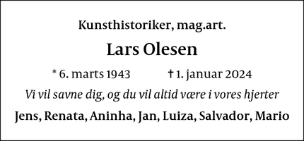 Dødsannoncen for Lars Olesen - Hornbæk