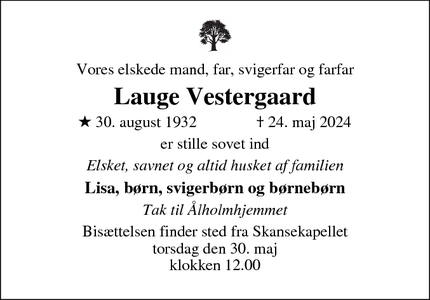 Dødsannoncen for Lauge Vestergaard - Hillerød