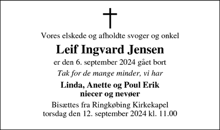 Dødsannoncen for Leif Ingvard Jensen - Tarm