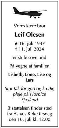 Dødsannoncen for Leif Olesen - Holbæk