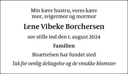 Dødsannoncen for Lene Vibeke Borchersen - Brøndby