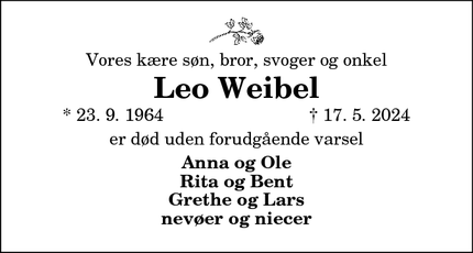 Dødsannoncen for Leo Weibel - Hjallerup