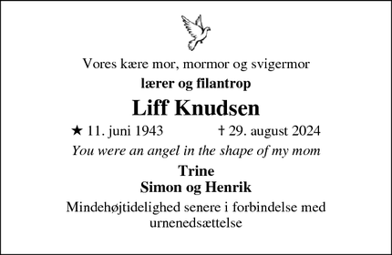 Dødsannoncen for Liff Knudsen - Hillerød