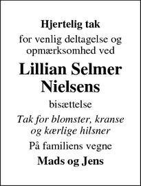 Taksigelsen for Lillian Selmer
Nielsen - Grenaa