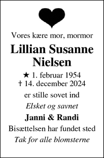 Dødsannoncen for Lillian Susanne Nielsen - Køge