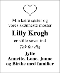 Dødsannoncen for Lilly Krogh - Silkeborg