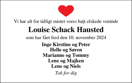 Dødsannoncen for Louise Schack Hausted - Ikast