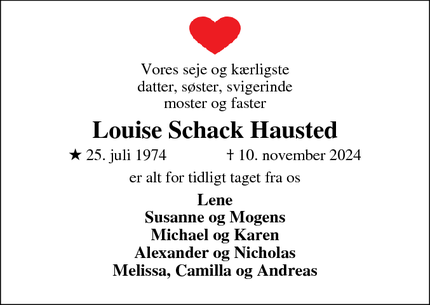 Dødsannoncen for Louise Schack Hausted - Ikast