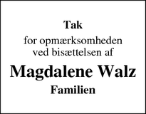 Taksigelsen for Magdalene Walz - Højer