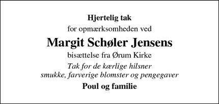 Taksigelsen for Margit Schøler Jensens - Ørum