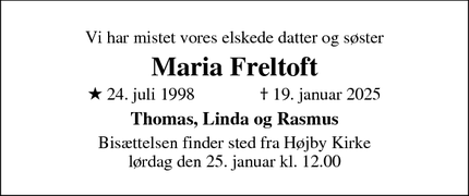 Dødsannoncen for Maria Freltoft - Odense