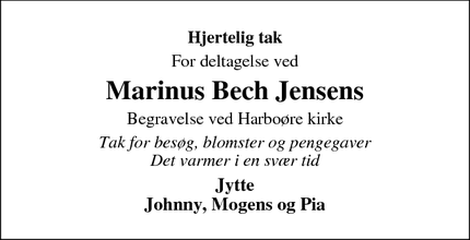 Taksigelsen for Marinus Bech Jensen - Harboøre