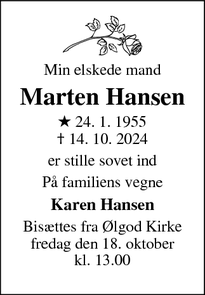 Dødsannoncen for Marten Hansen - Ølgod