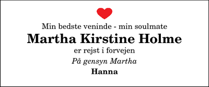 Dødsannoncen for Martha Kirstine Holme - Fjerritslev