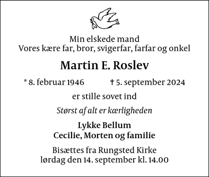 Dødsannoncen for Martin E. Roslev - Rungsted Kyst