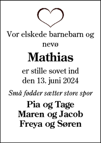 Dødsannoncen for Mathias - GRAM