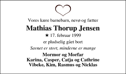 Dødsannoncen for Mathias Thorup Jensen - Aalborg