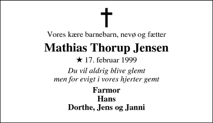 Dødsannoncen for Mathias Thorup Jensen - Aalborg