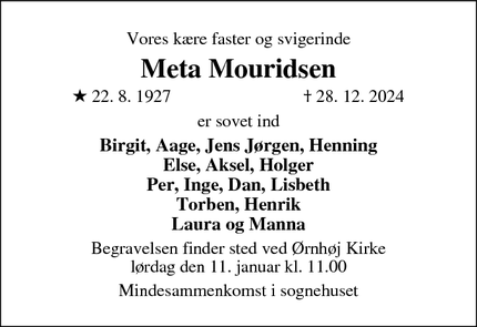 Dødsannoncen for Meta Mouridsen - Ørnhøj