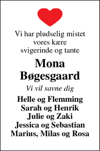 Dødsannoncen for Mona
Bøgesgaard - Silkeborg