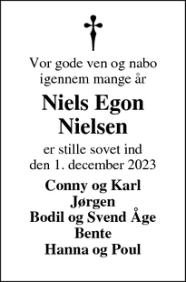 Dødsannoncen for Niels Egon
Nielsen - Bording