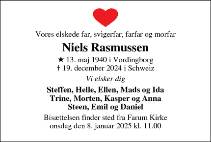 Dødsannoncen for Niels Rasmussen - Allerød